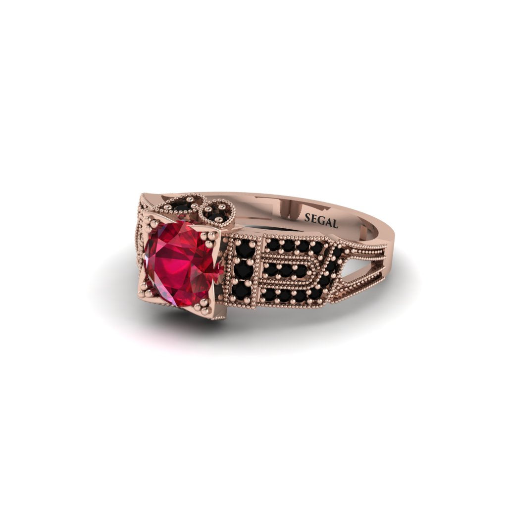 Ruby Milgrain Gold Engagement Ring - Lyric No. 41
