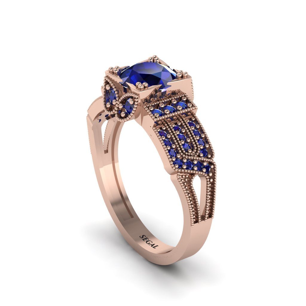 Sapphire Milgrain Gold Engagement Ring - Lyric No. 74