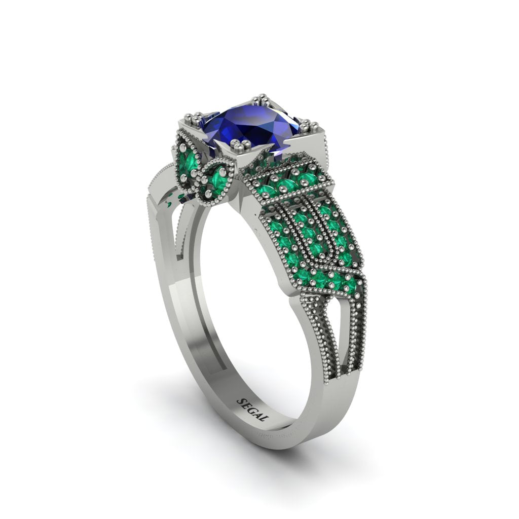 Sapphire Milgrain Gold Engagement Ring - Lyric No. 30