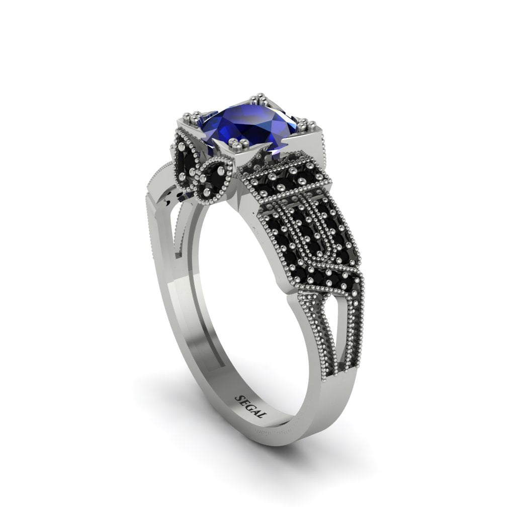 Sapphire Milgrain Gold Engagement Ring - Lyric No. 45
