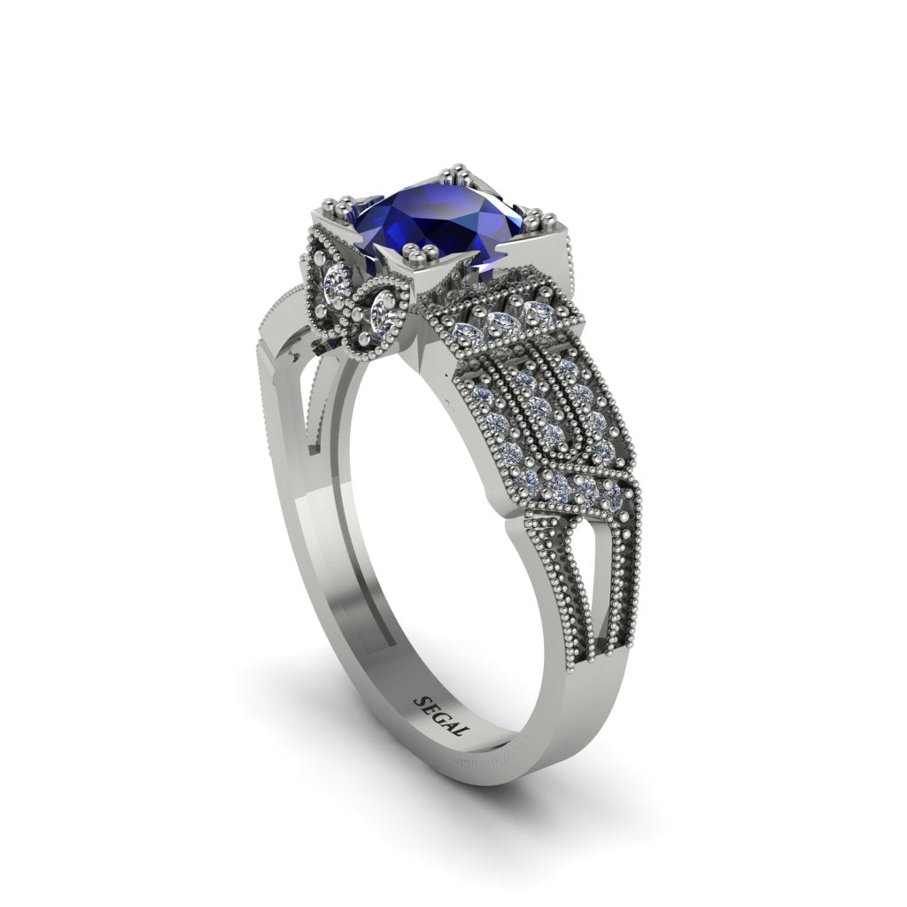 Sapphire Milgrain Gold Engagement Ring - Lyric No. 15
