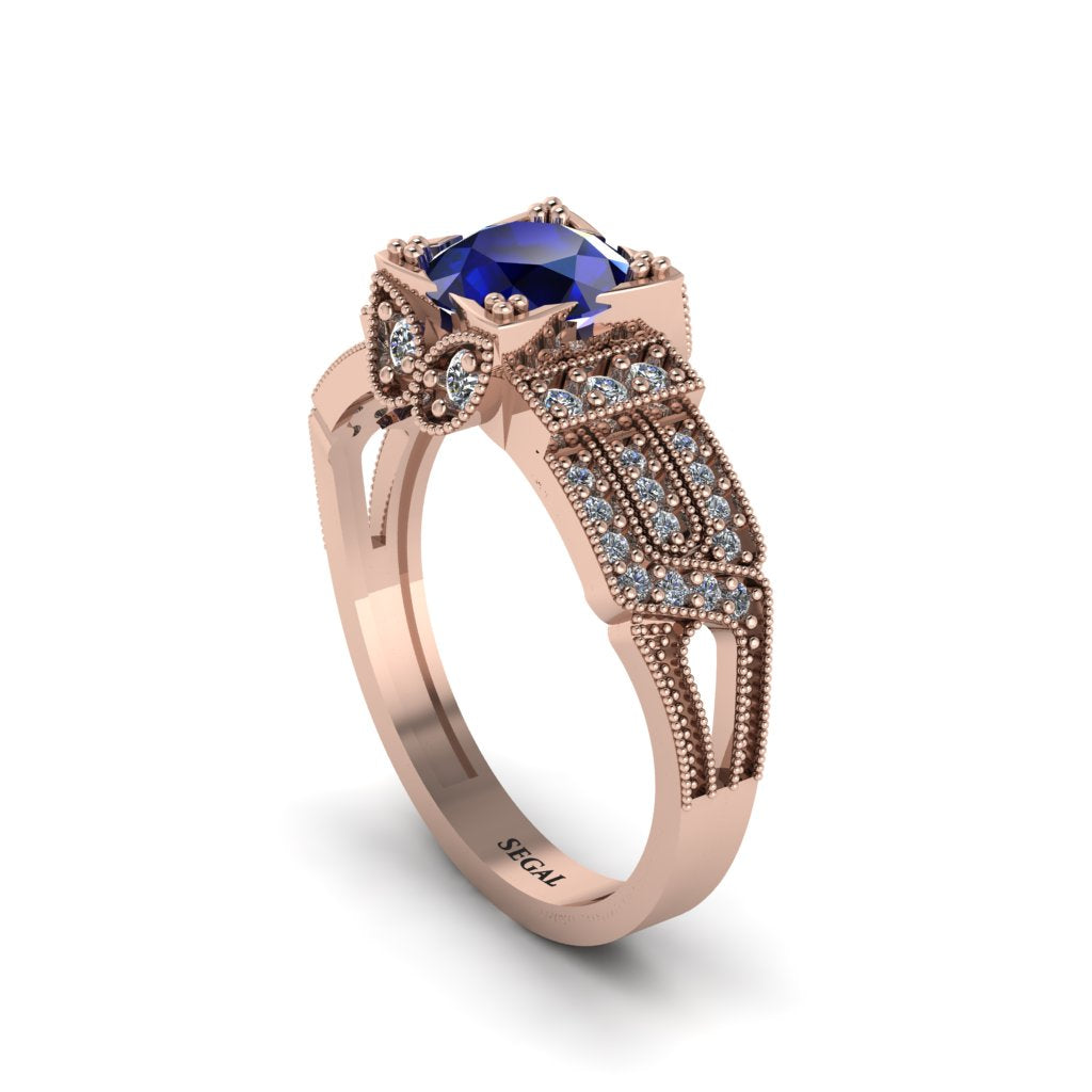Sapphire Milgrain Gold Engagement Ring - Lyric No. 14