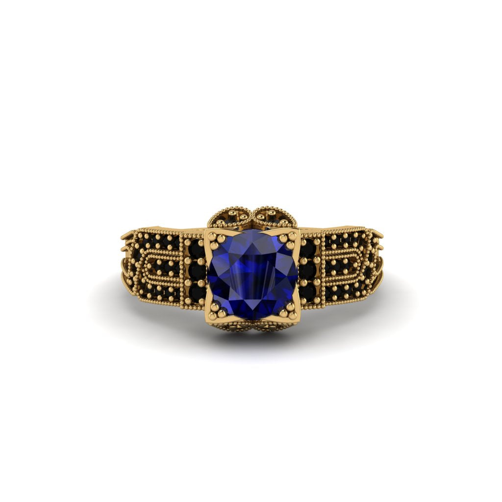 Sapphire Milgrain Gold Engagement Ring - Lyric No. 43