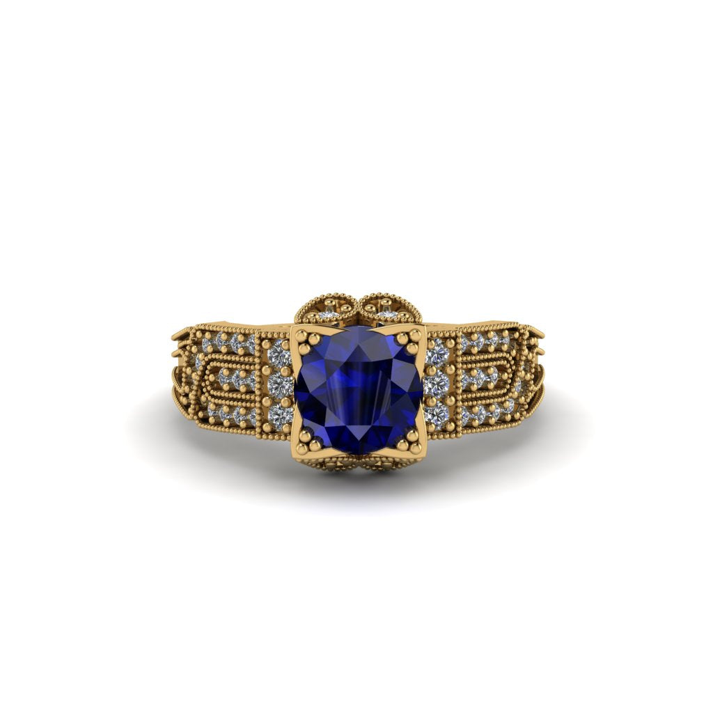 Sapphire Milgrain Gold Engagement Ring - Lyric No. 13