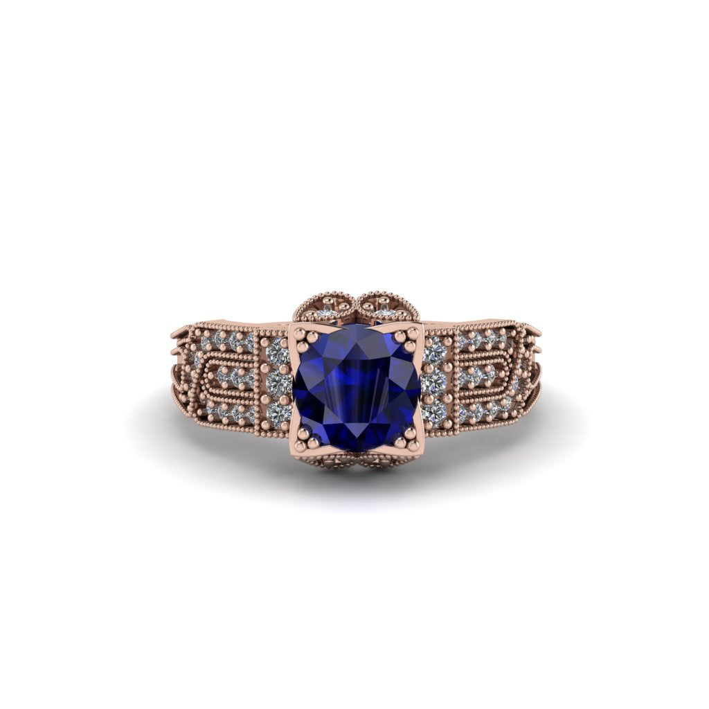 Sapphire Milgrain Gold Engagement Ring - Lyric No. 14