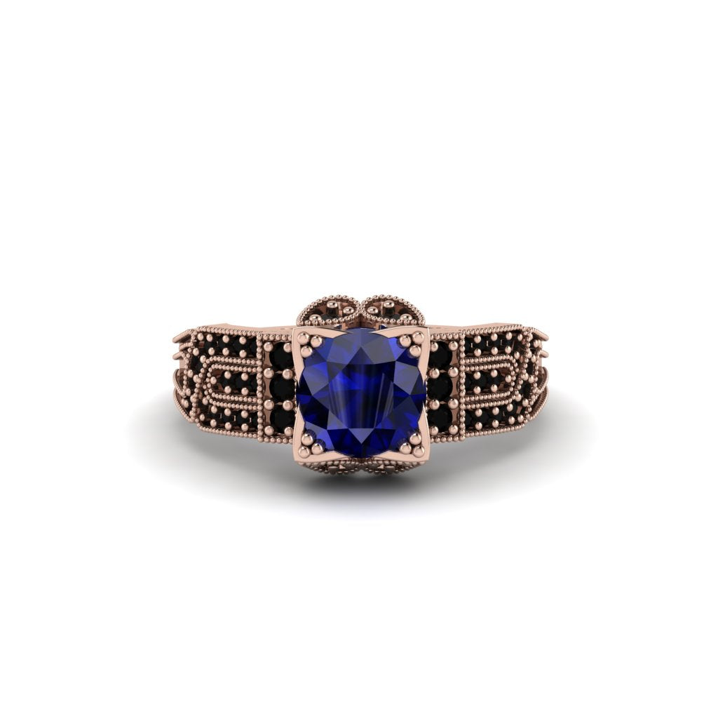 Sapphire Milgrain Gold Engagement Ring - Lyric No. 44