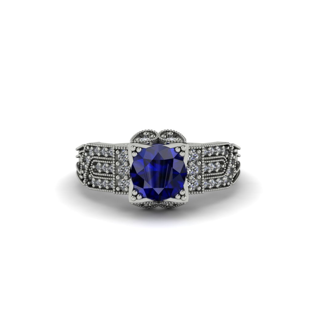Sapphire Milgrain Gold Engagement Ring - Lyric No. 15