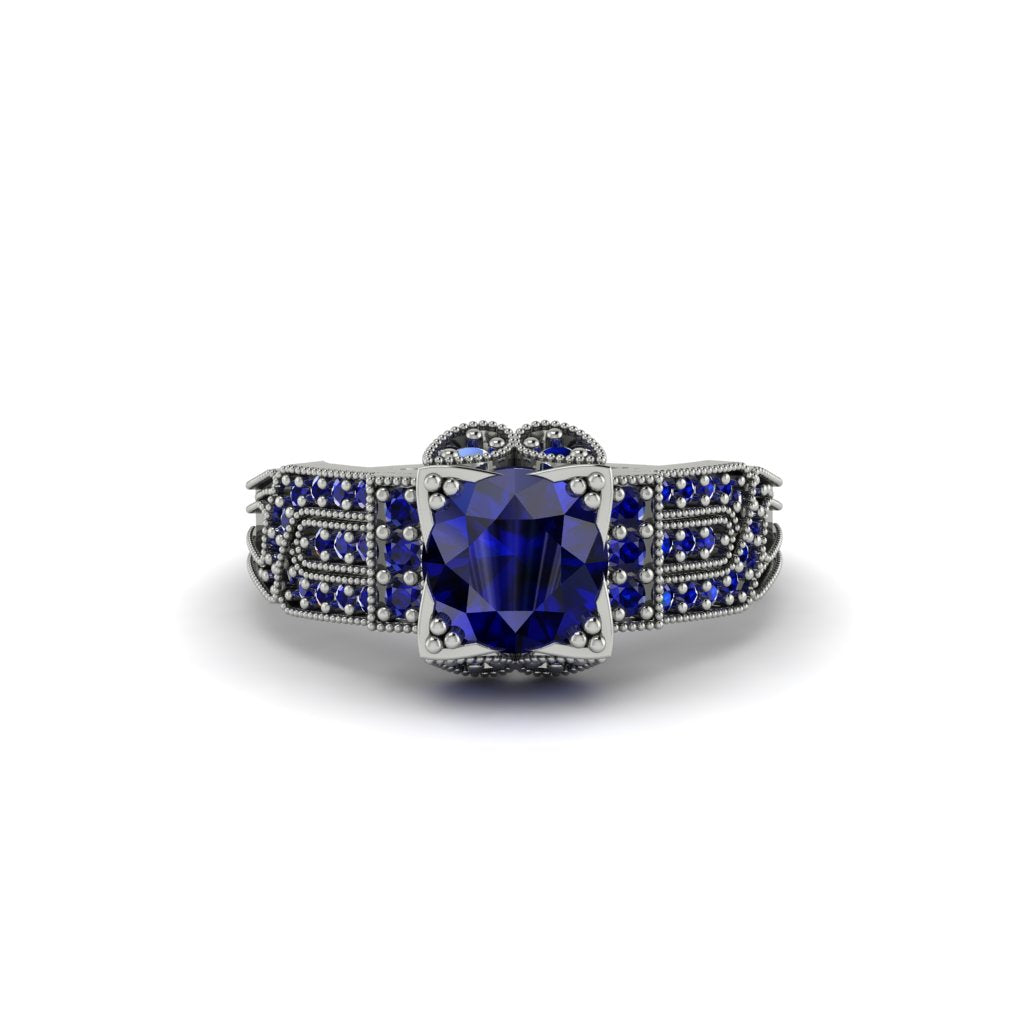 Sapphire Milgrain Gold Engagement Ring - Lyric No. 75