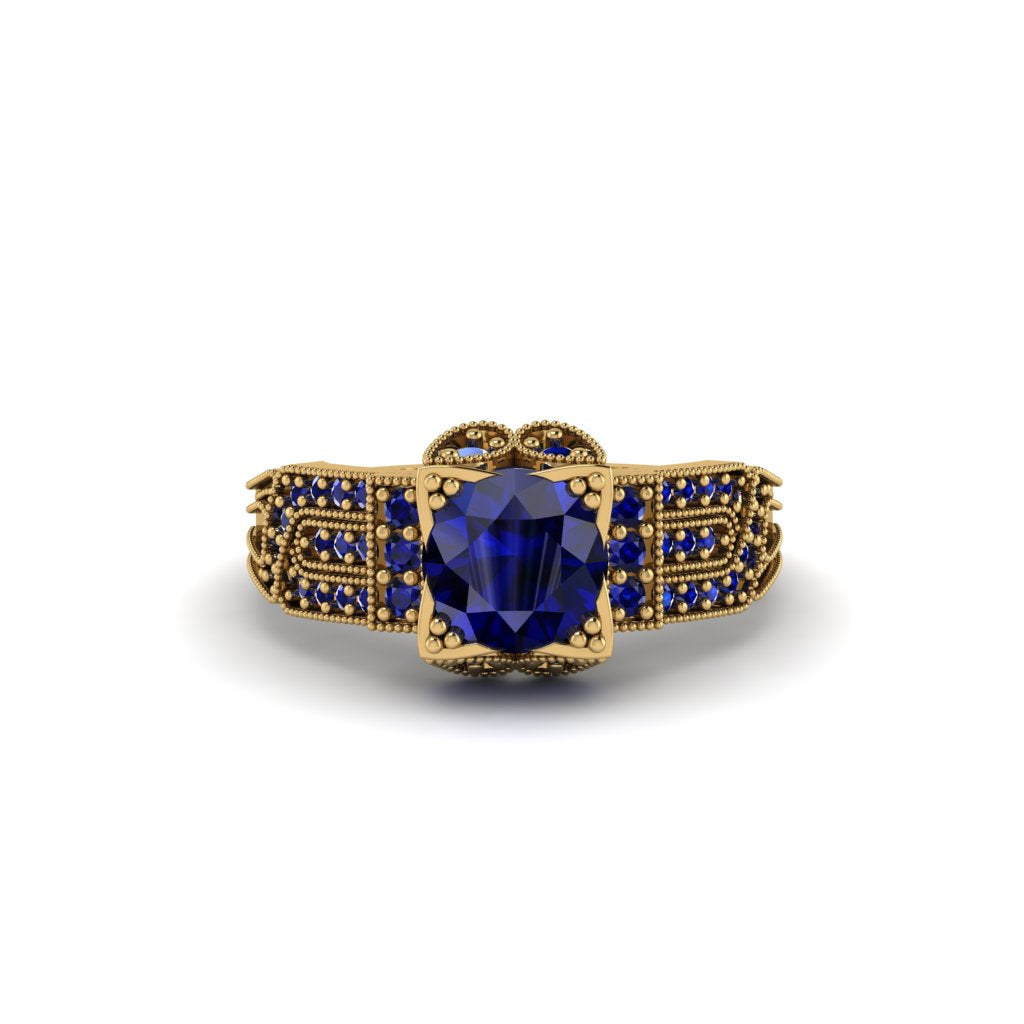 Sapphire Milgrain Gold Engagement Ring - Lyric No. 73