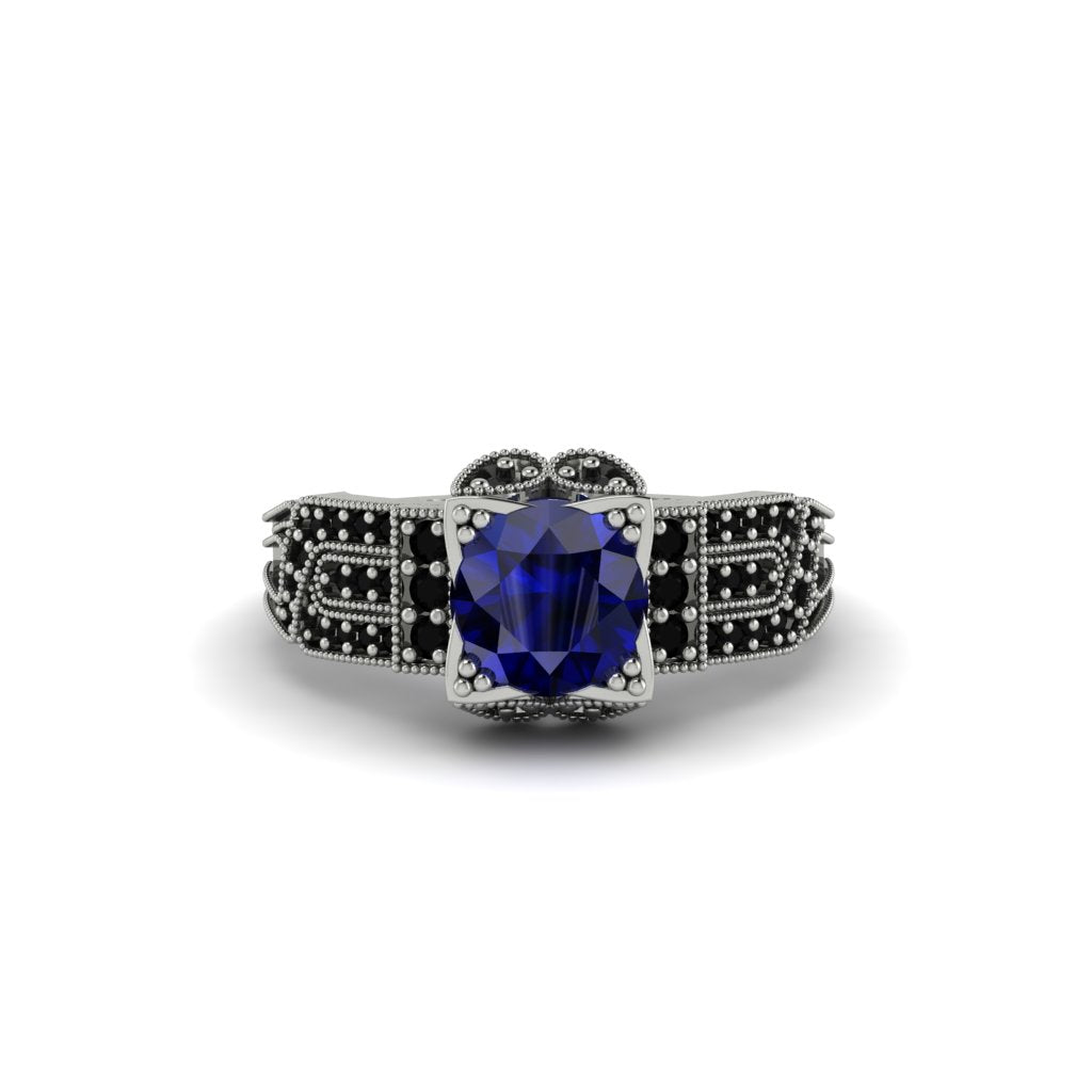 Sapphire Milgrain Gold Engagement Ring - Lyric No. 45