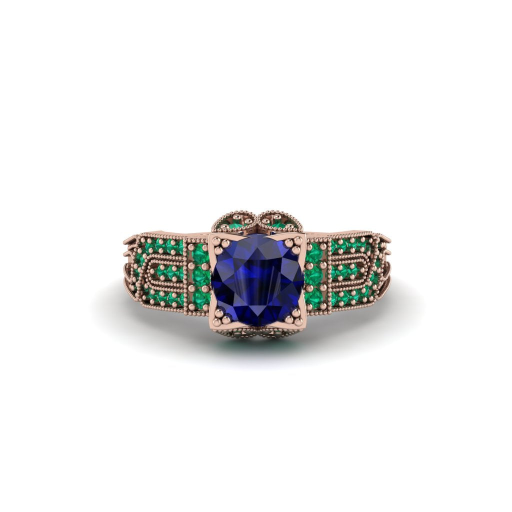Sapphire Milgrain Gold Engagement Ring - Lyric No. 29