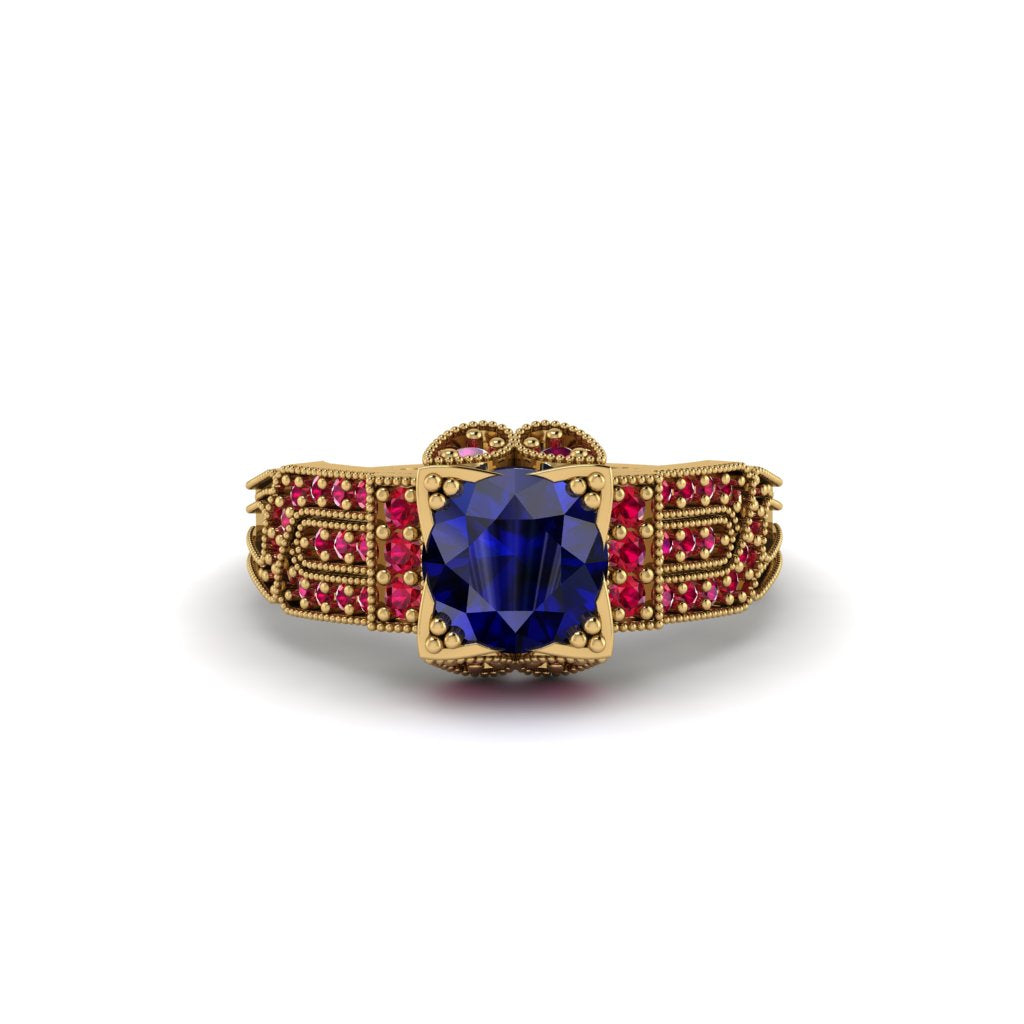 Sapphire Milgrain Gold Engagement Ring - Lyric No. 58
