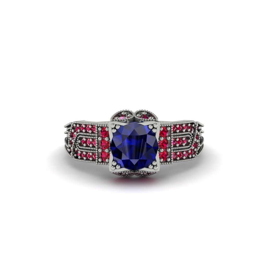 Sapphire Milgrain Gold Engagement Ring - Lyric No. 60