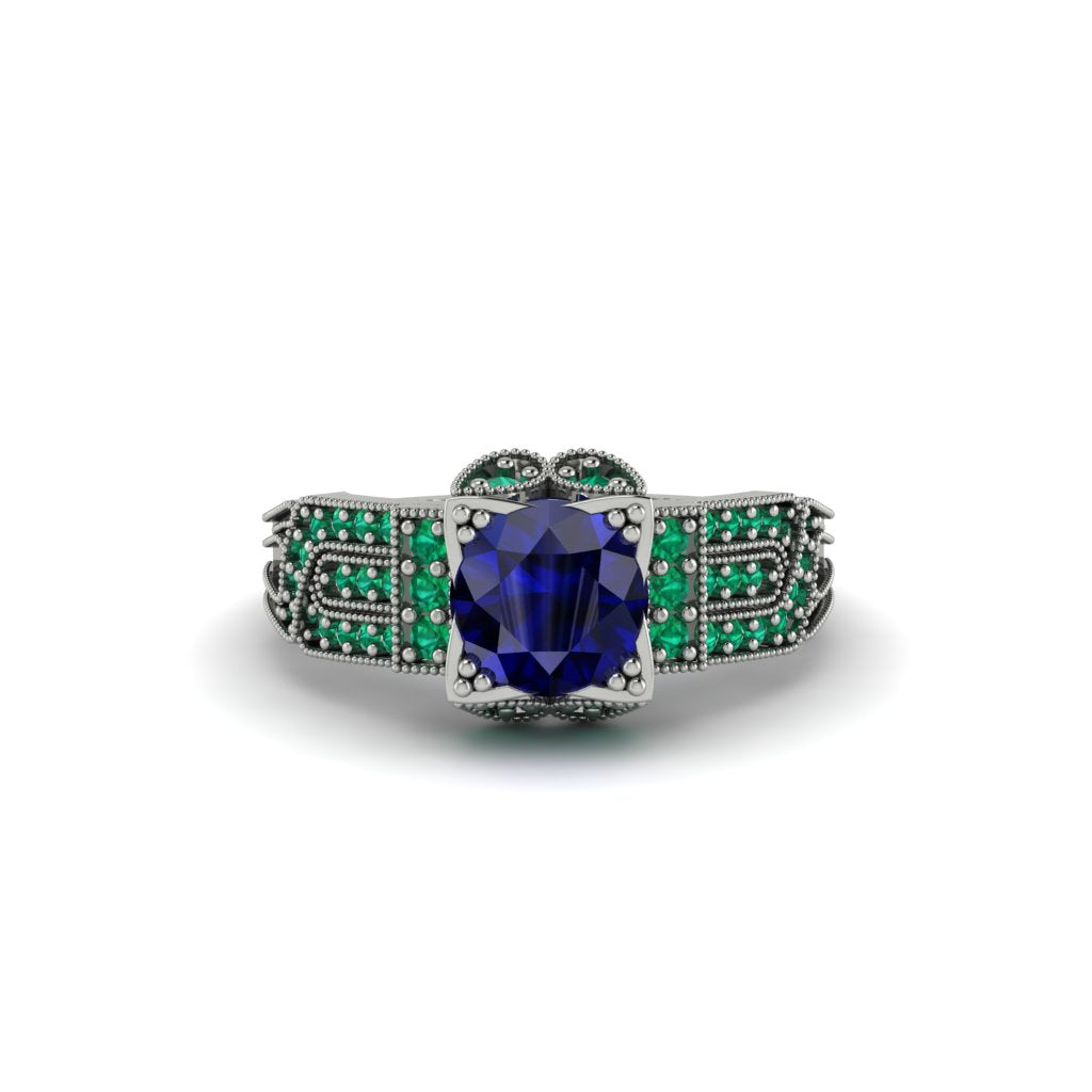 Sapphire Milgrain Gold Engagement Ring - Lyric No. 30