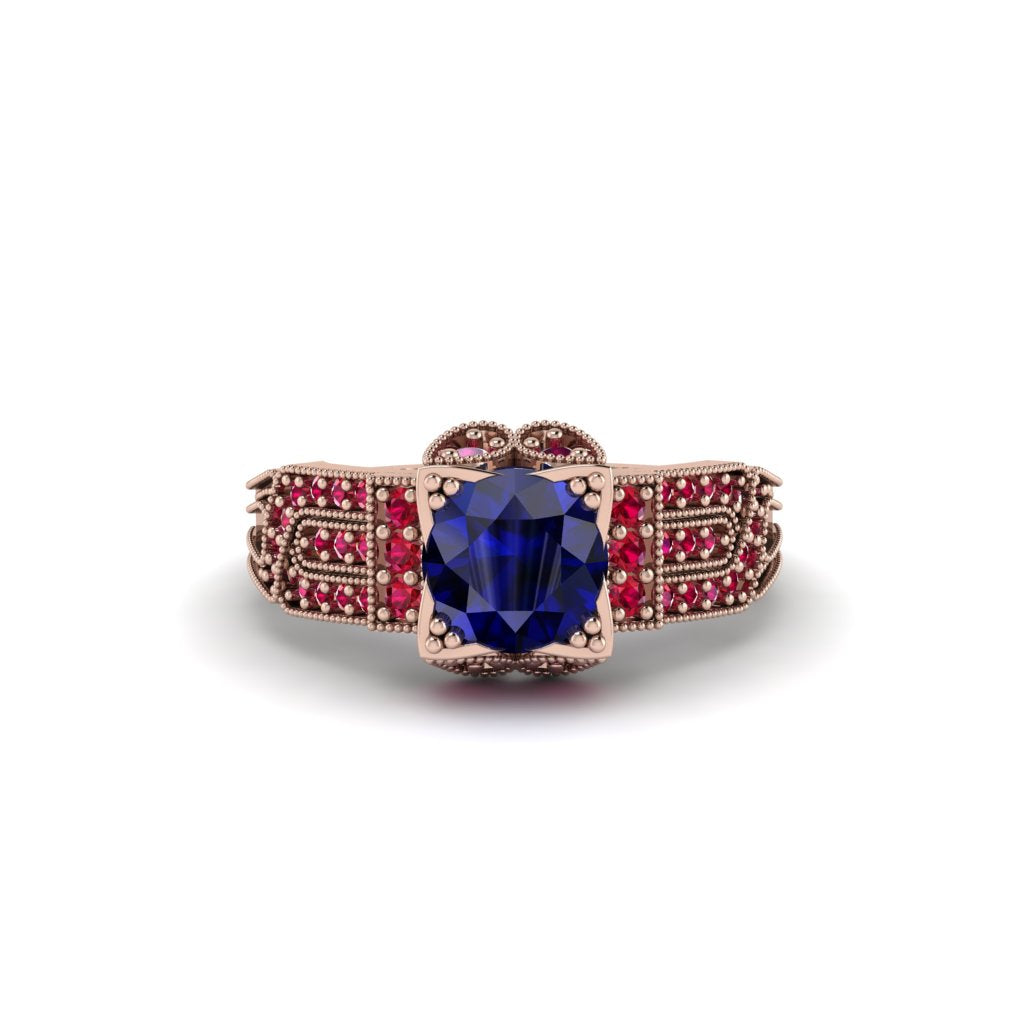 Sapphire Milgrain Gold Engagement Ring - Lyric No. 59