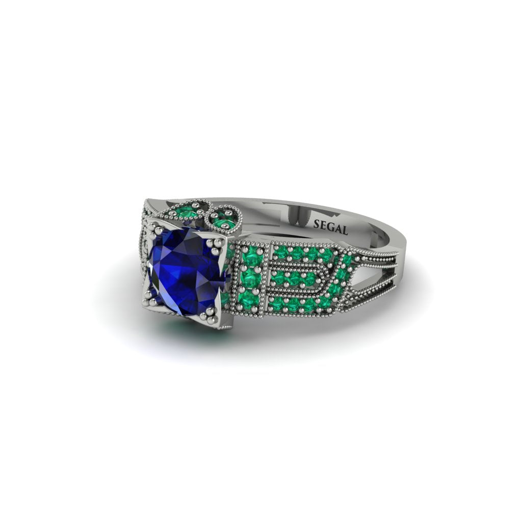 Sapphire Milgrain Gold Engagement Ring - Lyric No. 30