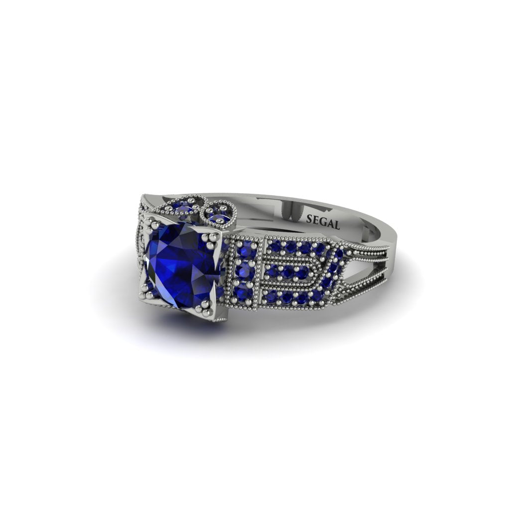 Sapphire Milgrain Gold Engagement Ring - Lyric No. 75