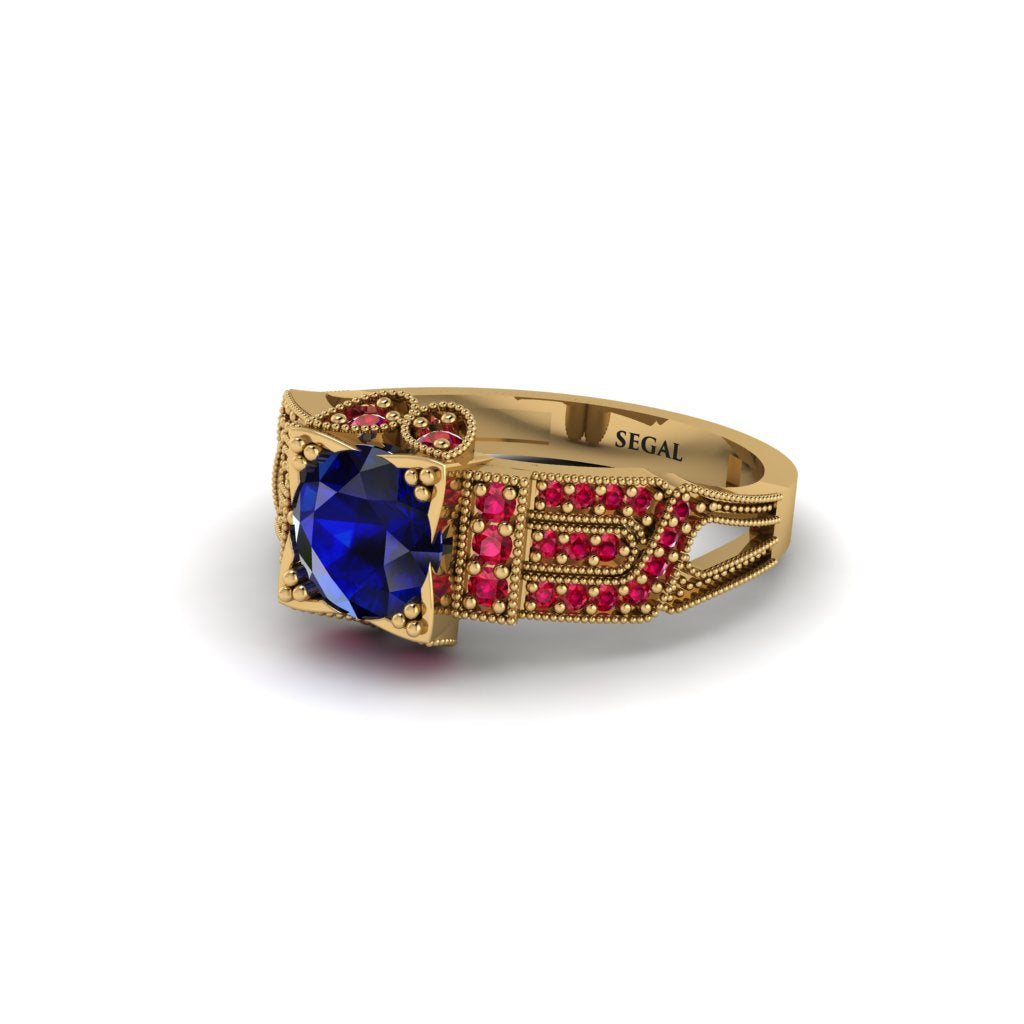 Sapphire Milgrain Gold Engagement Ring - Lyric No. 58