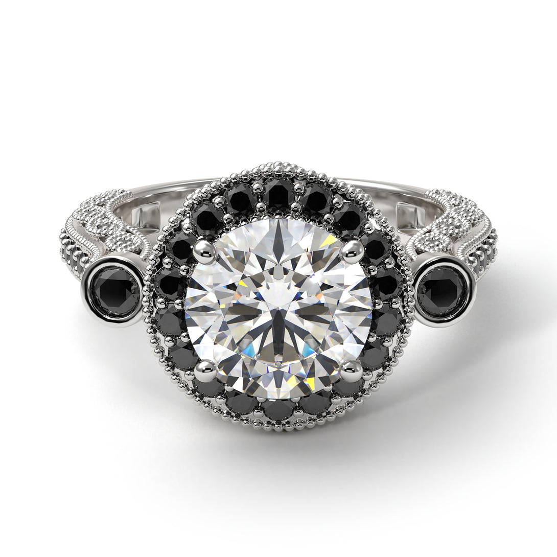 Milgrain Halo Pave Diamond Engagement Ring - Mabel No. 33