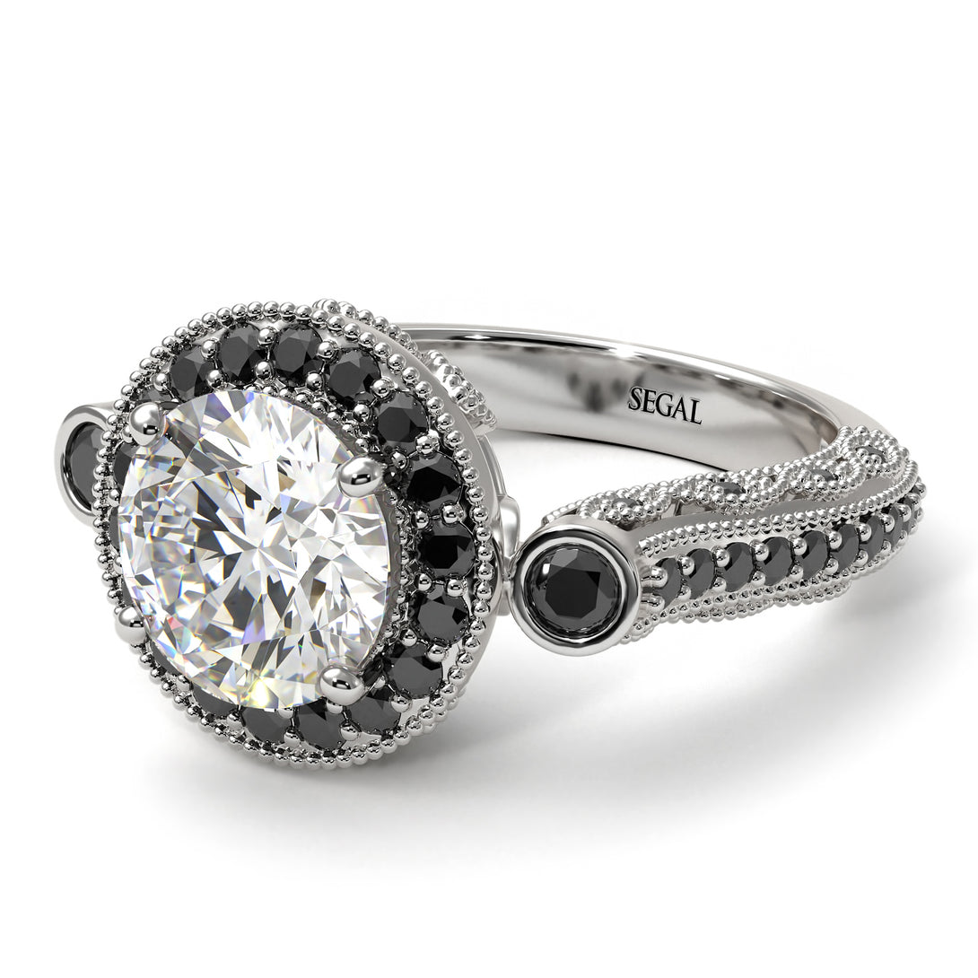 Milgrain Halo Pave Diamond Engagement Ring - Mabel No. 33