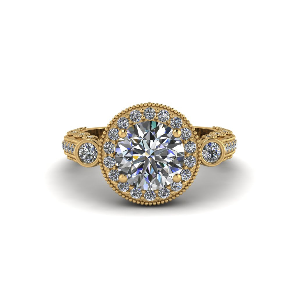 Milgrain Halo Pave Diamond Engagement Ring - Mabel No. 1