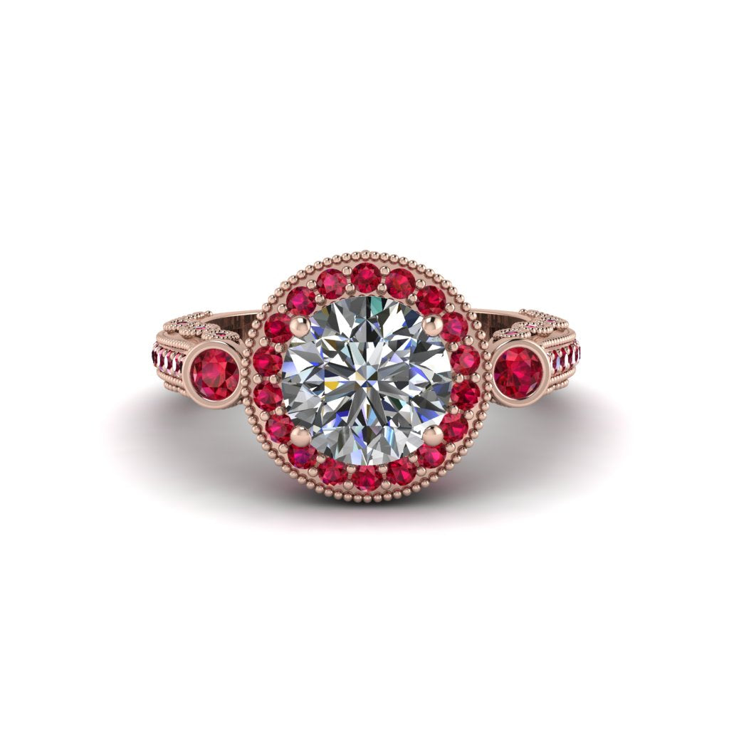 Milgrain Halo Pave Diamond Engagement Ring - Mabel No. 47