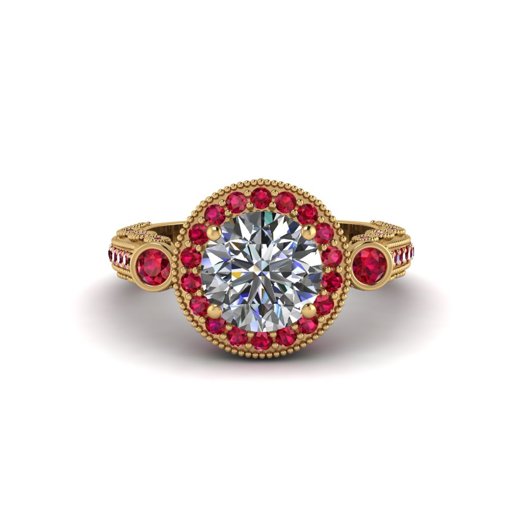 Milgrain Halo Pave Diamond Engagement Ring - Mabel No. 46
