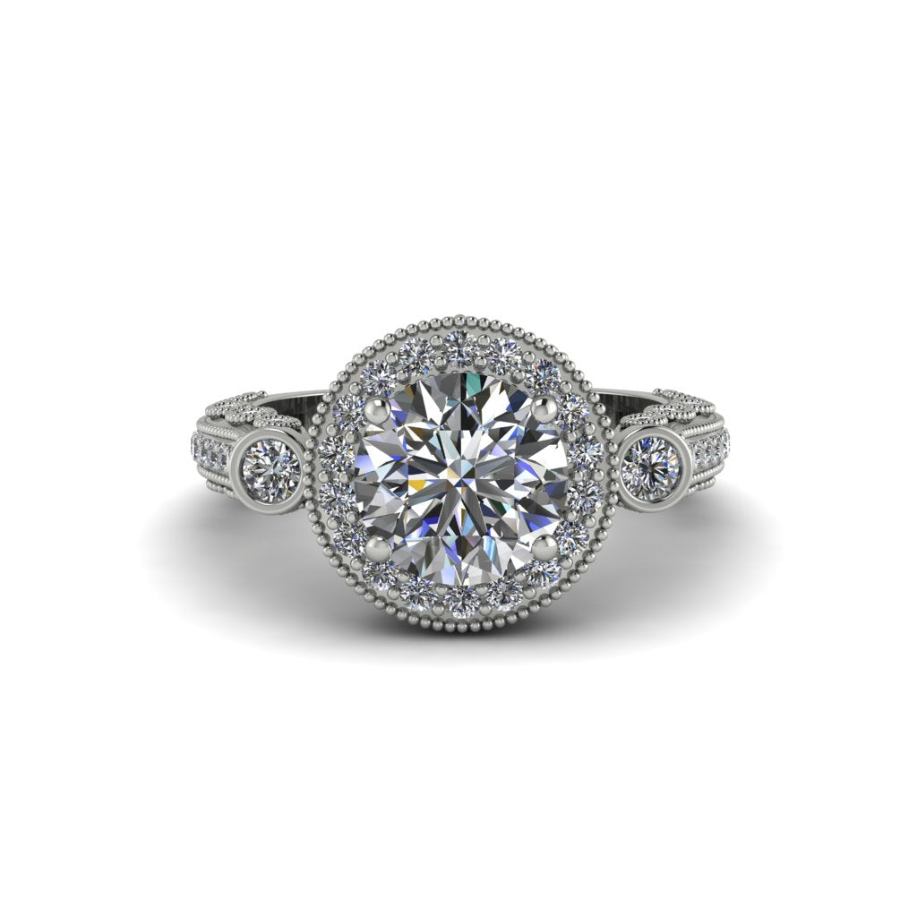 Milgrain Halo Pave Diamond Engagement Ring - Mabel No. 3