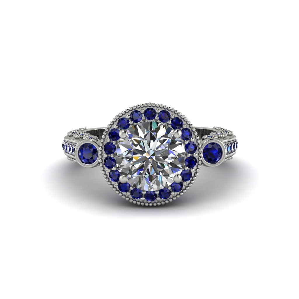 Milgrain Halo Pave Diamond Engagement Ring - Mabel No. 63