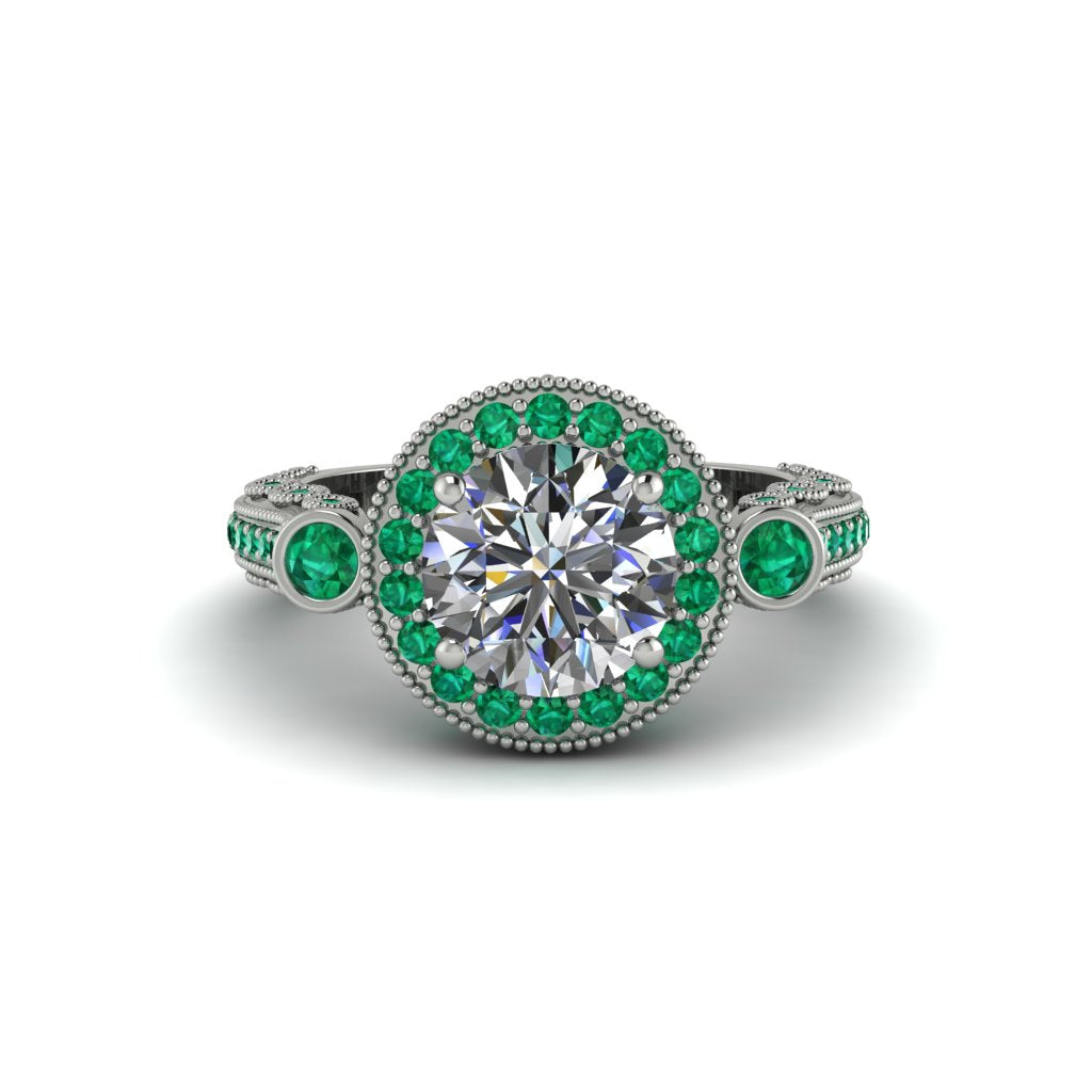 Milgrain Halo Pave Diamond Engagement Ring - Mabel No. 18