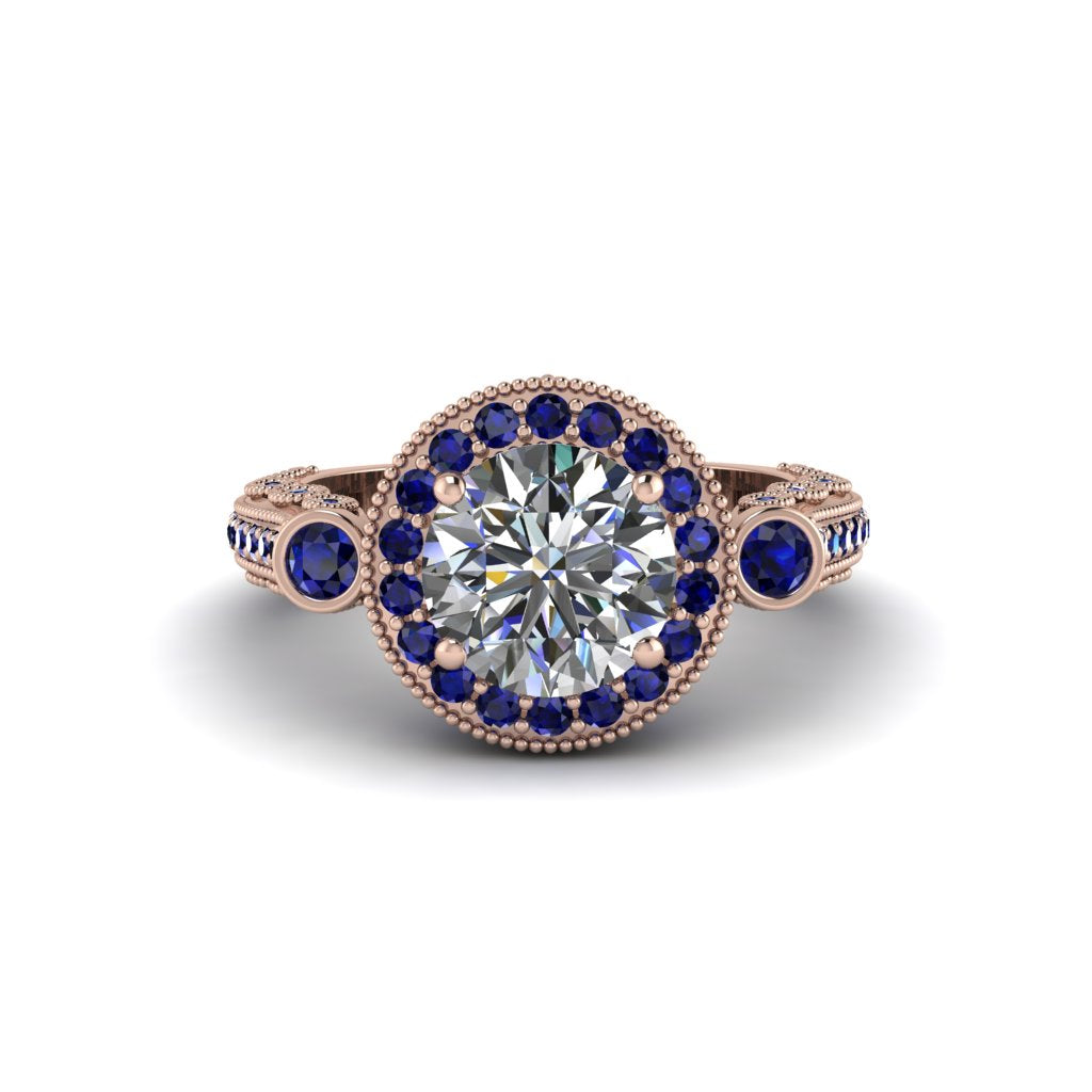 Milgrain Halo Pave Diamond Engagement Ring - Mabel No. 62