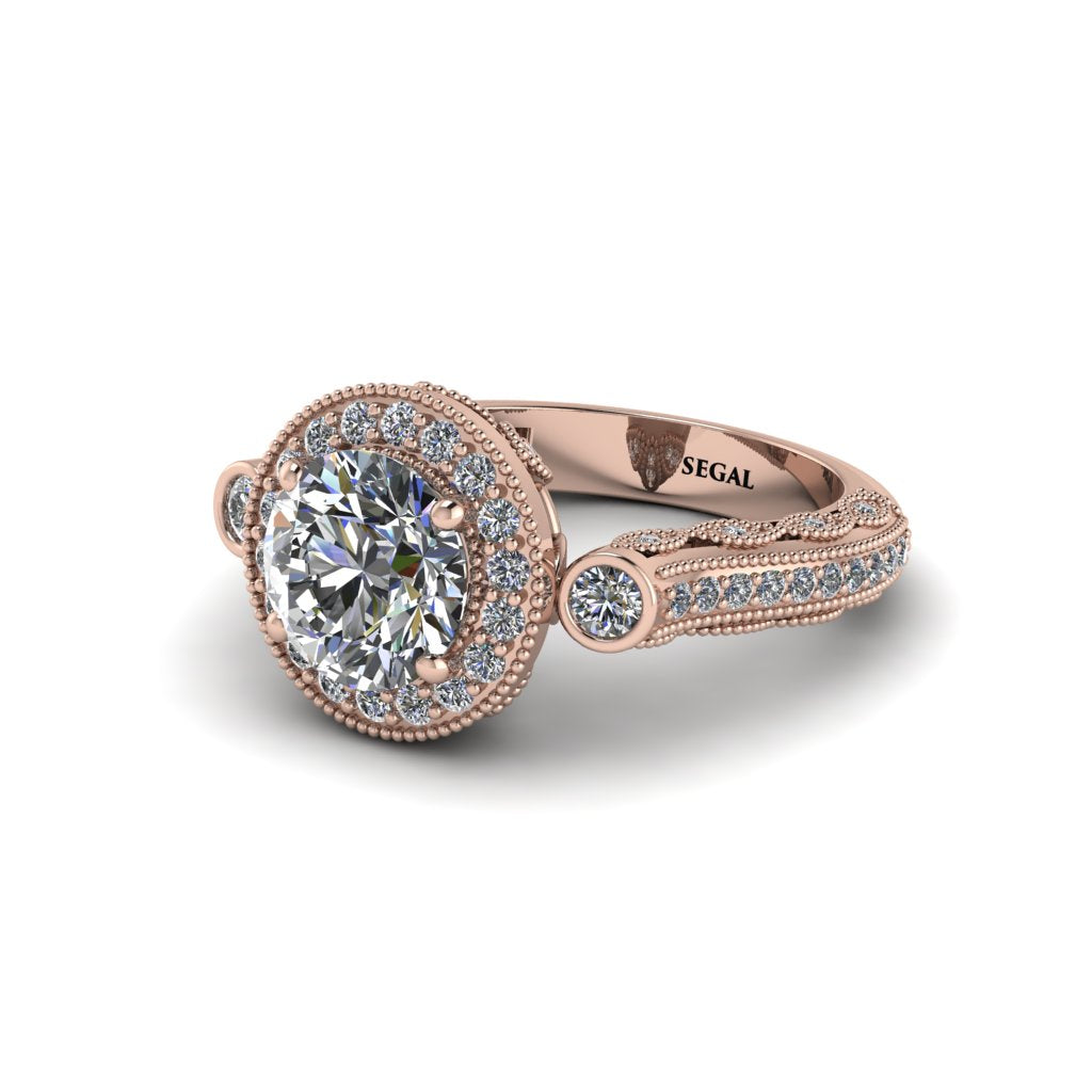 Milgrain Halo Pave Diamond Engagement Ring - Mabel No. 2