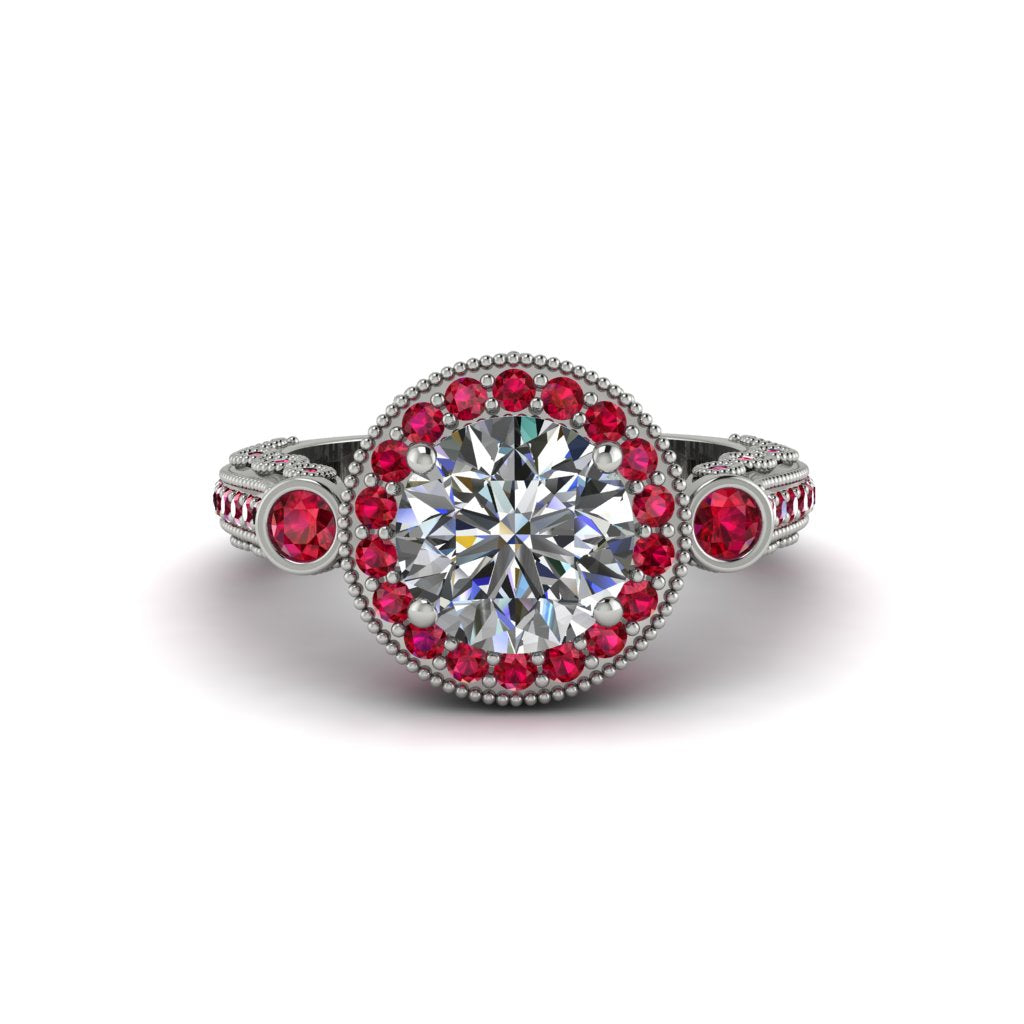 Milgrain Halo Pave Diamond Engagement Ring - Mabel No. 48