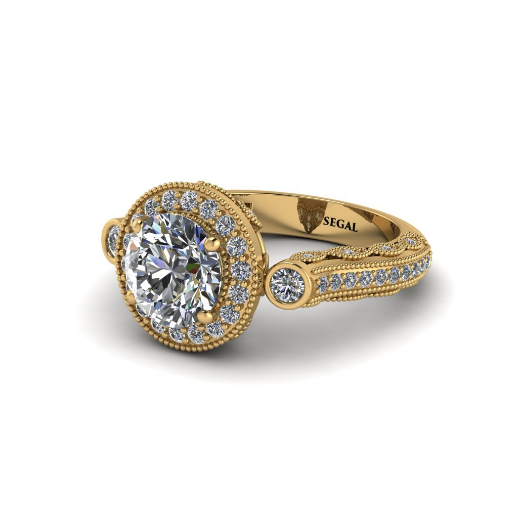 Milgrain Halo Pave Diamond Engagement Ring - Mabel No. 1