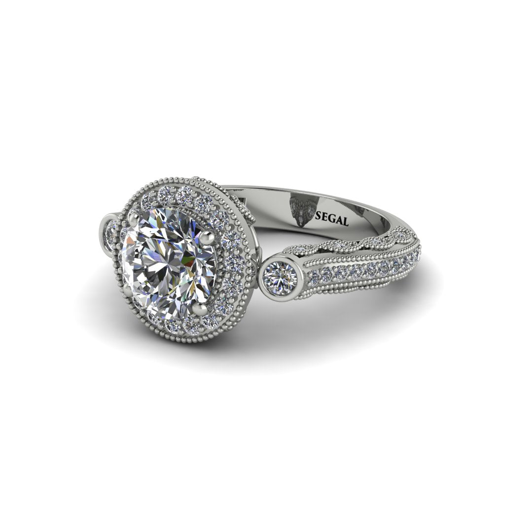 Milgrain Halo Pave Diamond Engagement Ring - Mabel No. 3