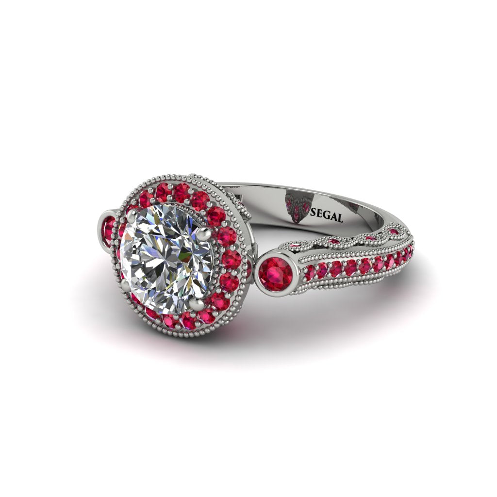 Milgrain Halo Pave Diamond Engagement Ring - Mabel No. 48