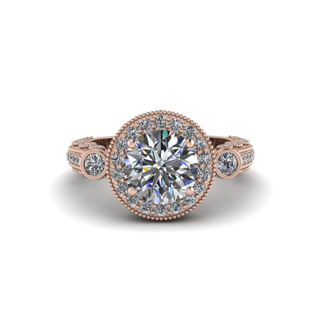 Milgrain Halo Pave Diamond Engagement Ring - Mabel No. 2