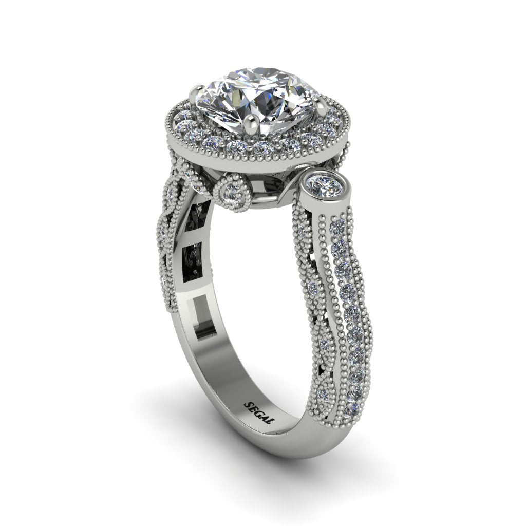Milgrain Halo Pave Diamond Engagement Ring - Mabel No. 3