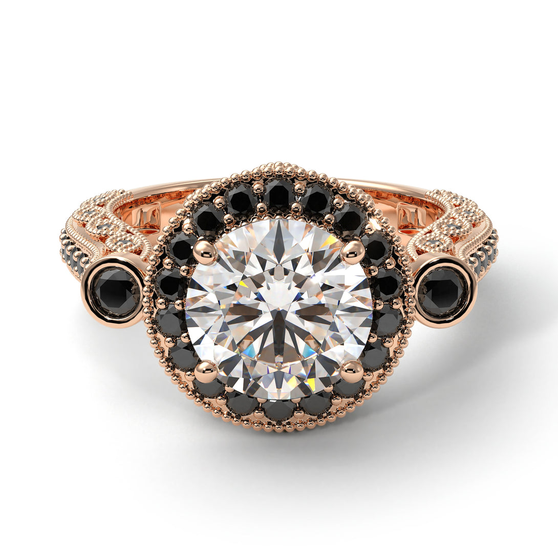 Milgrain Halo Pave Diamond Engagement Ring - Mabel No. 32