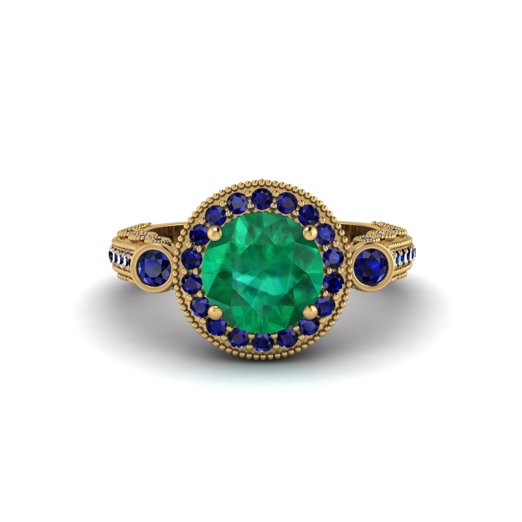 Milgrain Halo Pave Emerald Engagement Ring - Mabel No. 64