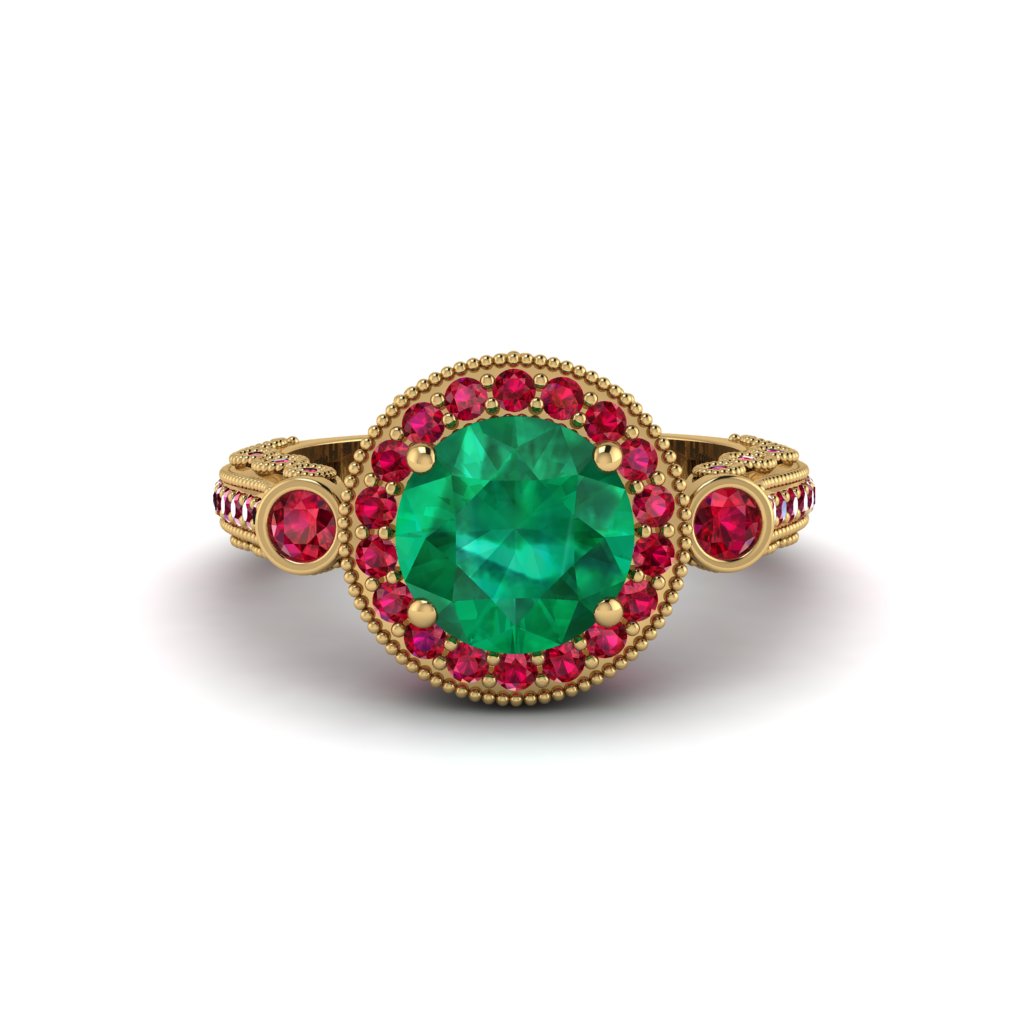Milgrain Halo Pave Emerald Engagement Ring - Mabel No. 49