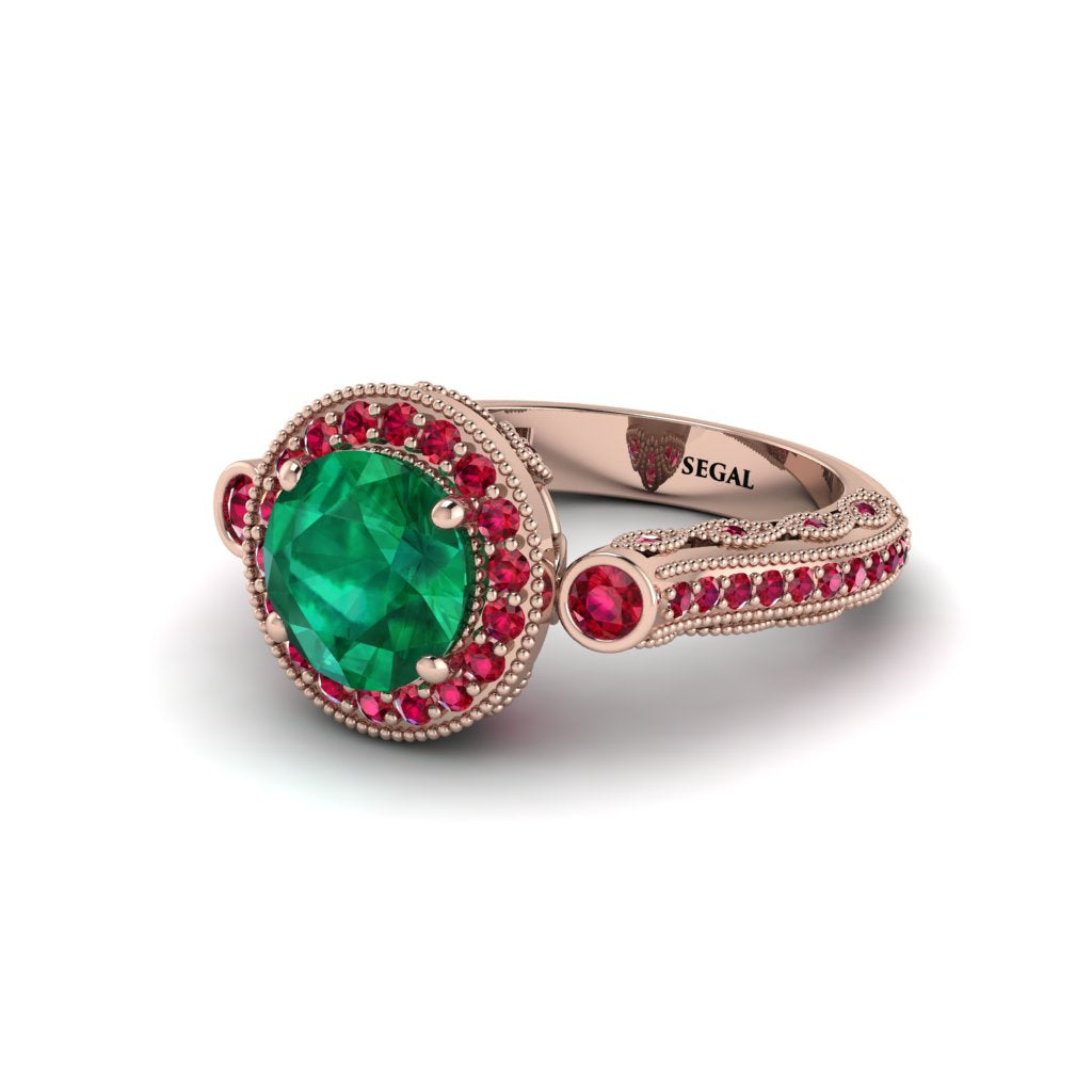 Milgrain Halo Pave Emerald Engagement Ring - Mabel No. 50