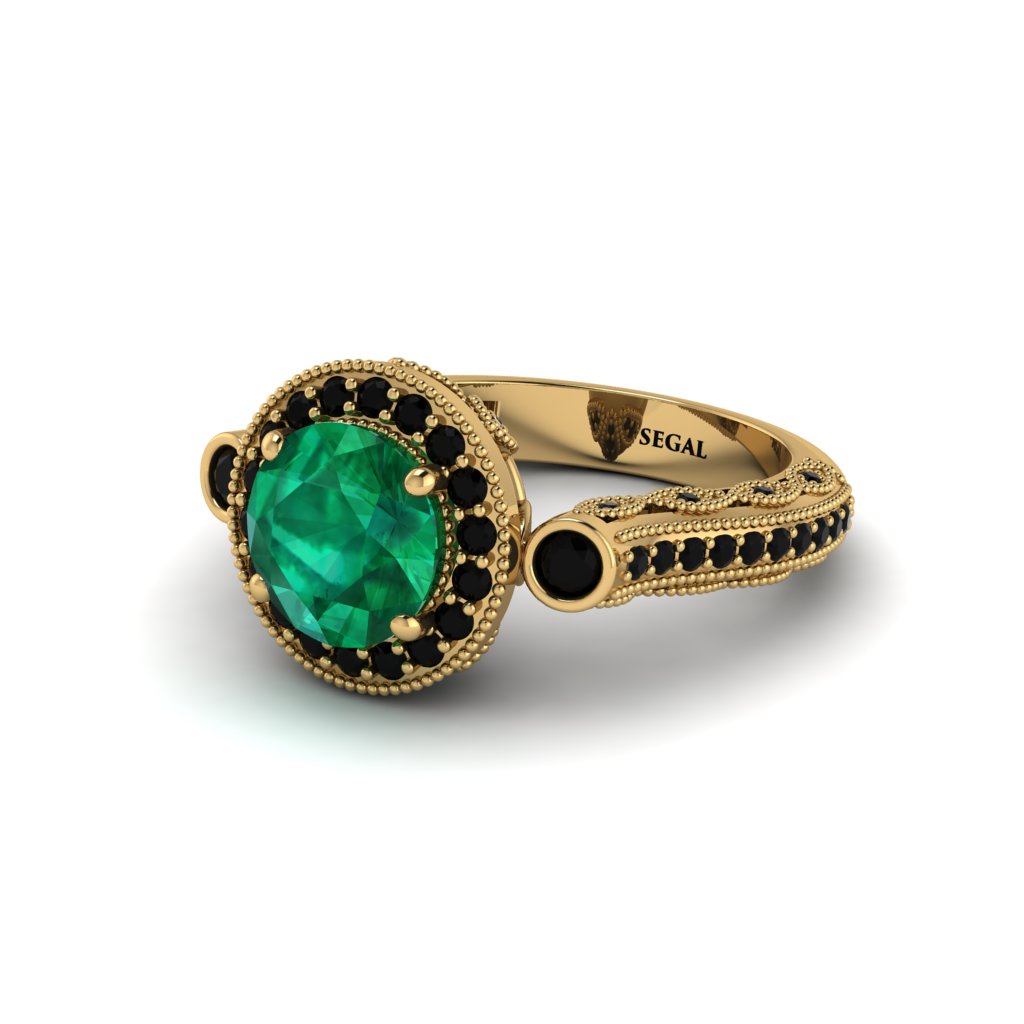 Milgrain Halo Pave Emerald Engagement Ring - Mabel No. 34