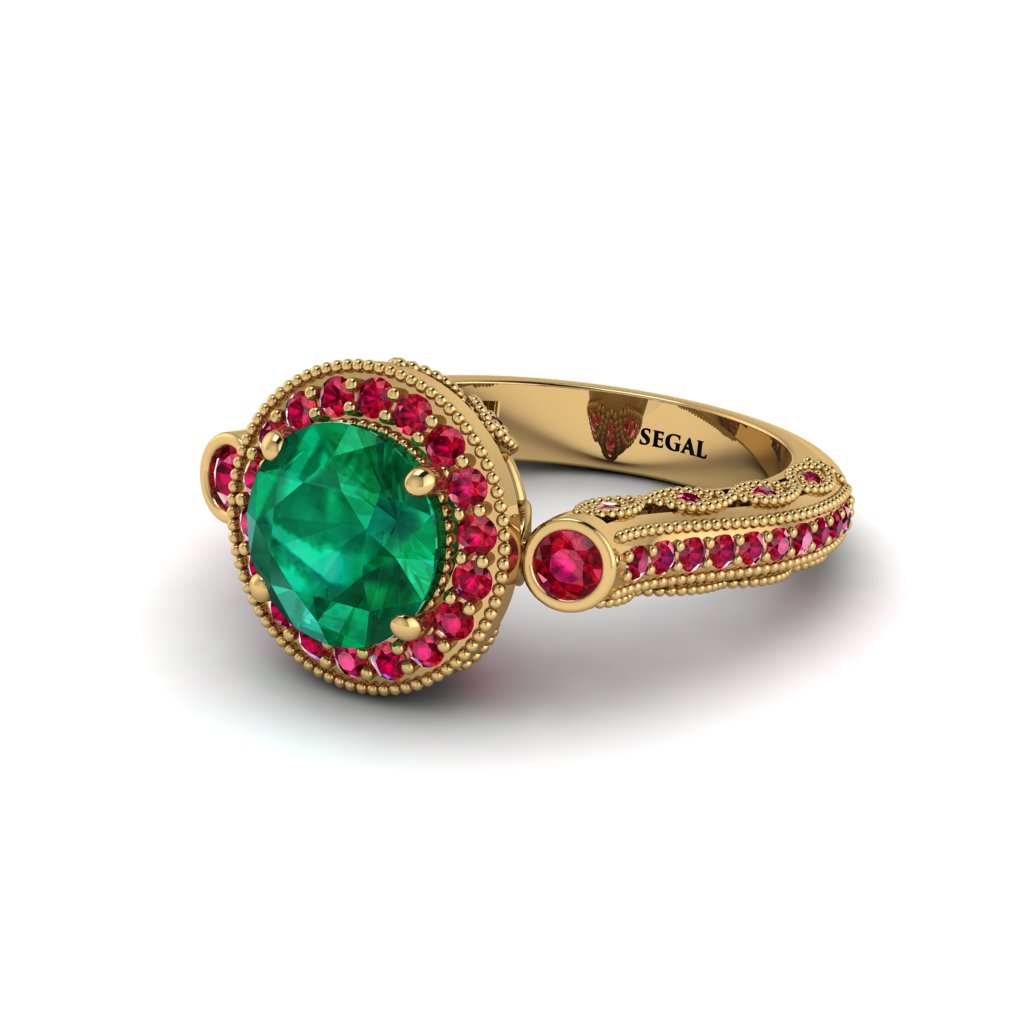 Milgrain Halo Pave Emerald Engagement Ring - Mabel No. 49