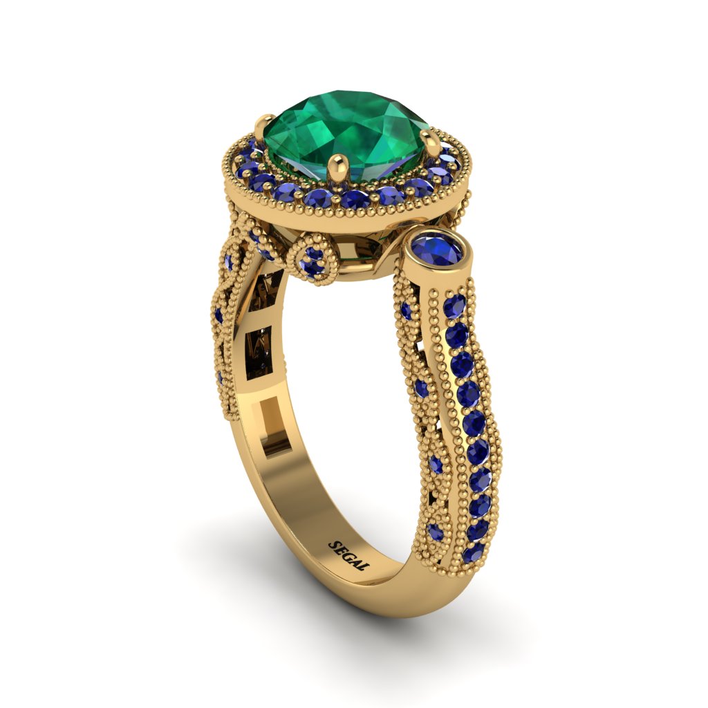Milgrain Halo Pave Emerald Engagement Ring - Mabel No. 64