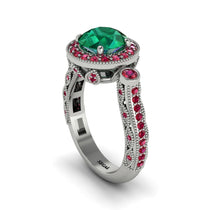 Milgrain Halo Pave Emerald Engagement Ring - Mabel No. 51 image 1