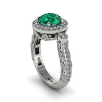 Milgrain Halo Pave Emerald Engagement Ring - Mabel No. 6 image 1