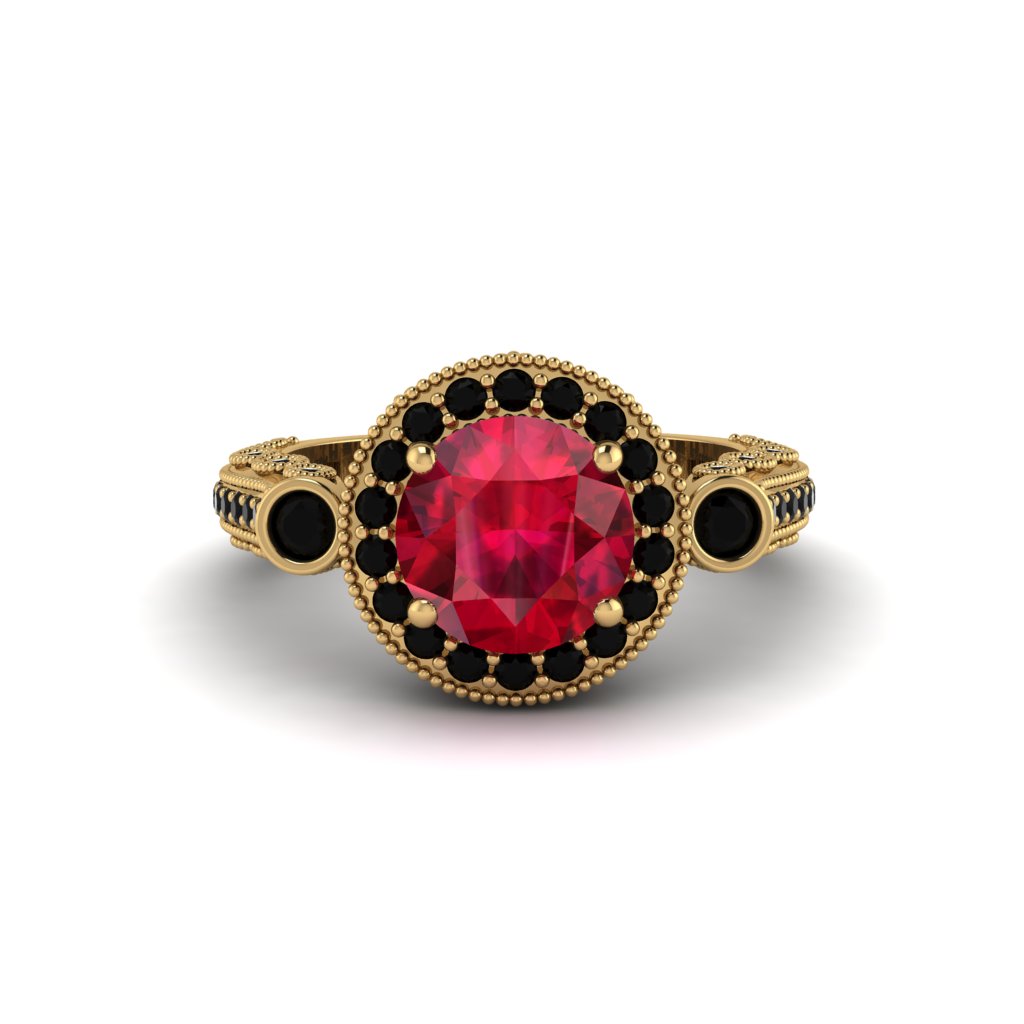 Milgrain Halo Pave Ruby Engagement Ring - Mabel No. 40