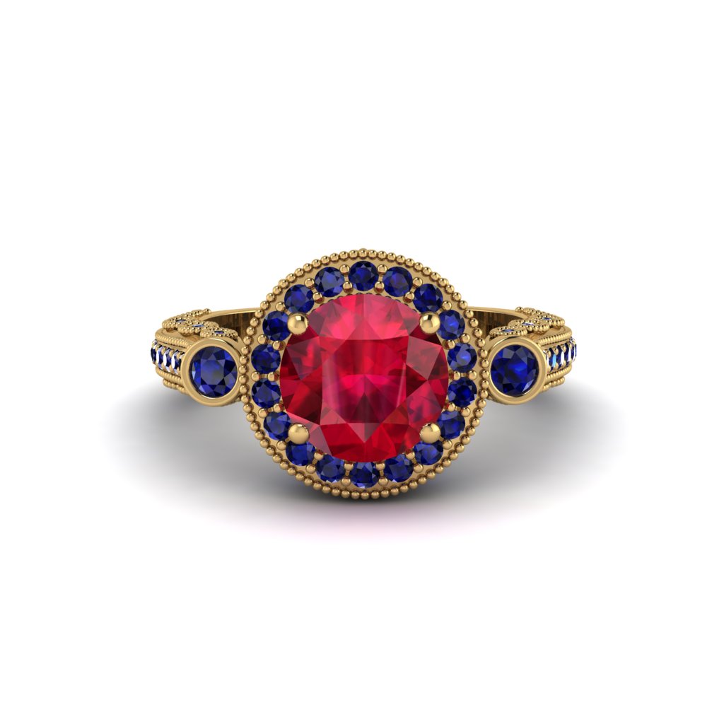 Milgrain Halo Pave Ruby Engagement Ring - Mabel No. 70