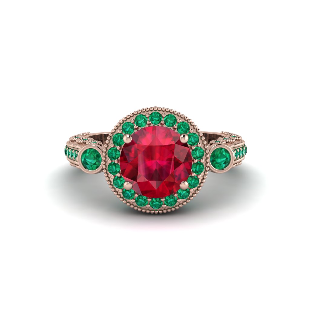 Milgrain Halo Pave Ruby Engagement Ring - Mabel No. 26